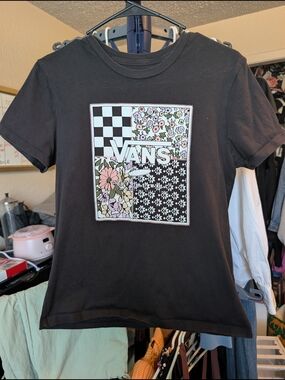 Vans Black Floral Patchwork Logo Tee